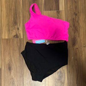 Pink and Black One-Shoulder Bikini Set